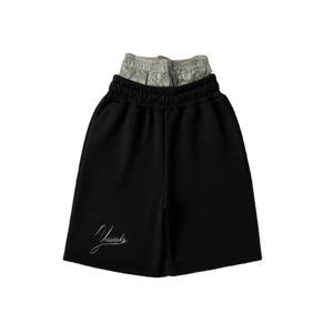 "YESSIRSKIII" DOUBLE-WAIST CAMO BLACK SHORTS