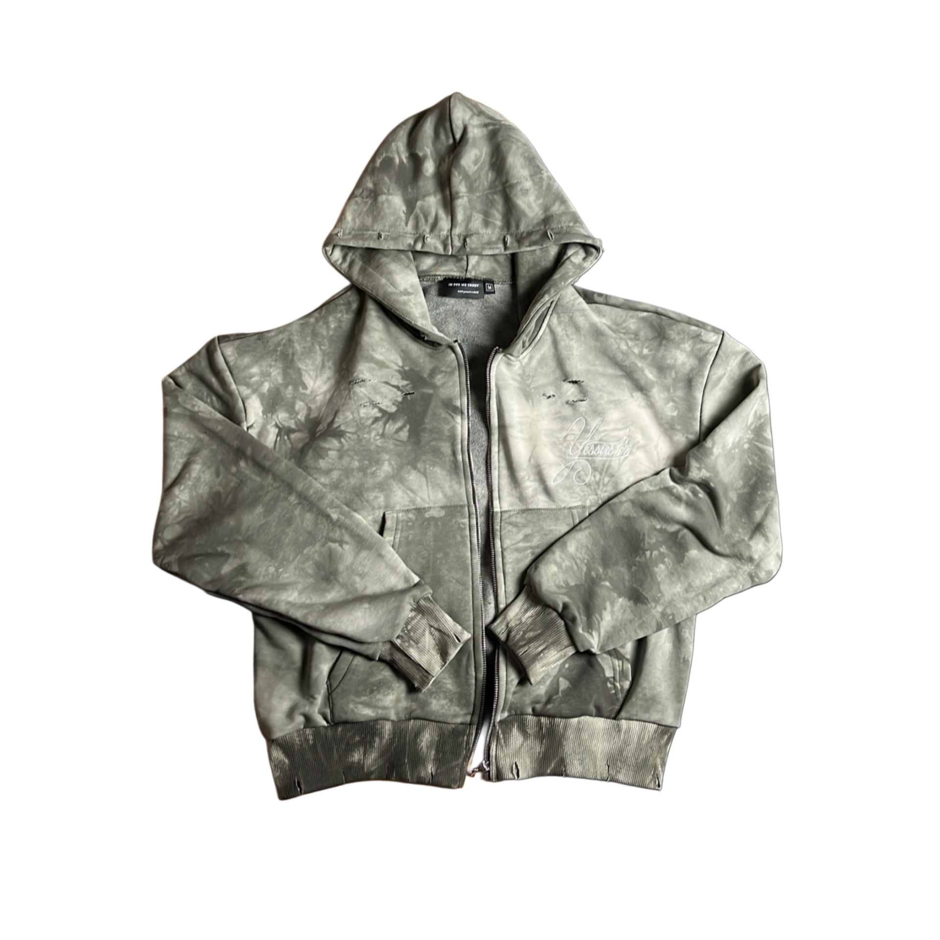 "YESSIRSKIII" CAMO ZIP HOODIE